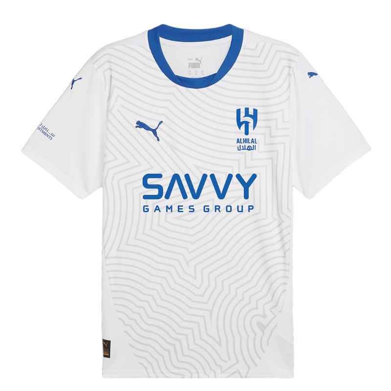 Al-Hilal 20242025 - Camiseta alternativa Al-Hilal - Puma Al-Hilal - Liga Profesional Saudí - Copa del Rey de Campeones - Champions League - Diseño moderno - Detalles únicos - Blanco - Azul - Gris - Gola azul - Escudo del Al-Hilal - Logo de Puma - Identidad del club - Historia del club - Tecnologías innovadoras - Confort - Rendimiento.