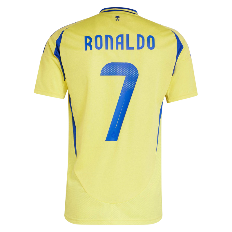 Al-Nassr 20242025 - Camiseta Al-Nassr - Uniforme titular Al-Nassr - Adidas Al-Nassr - Liga Profesional Saudí - Copa del Rey de Campeones - Champions League - Diseño moderno - Detalles únicos - Amarillo - Azul - Negro - Gola redonda - Escudo del Al-Nassr - Logo de Adidas - Identidad del club - Historia del club - Tecnologías innovadoras - Confort - Rendimiento.