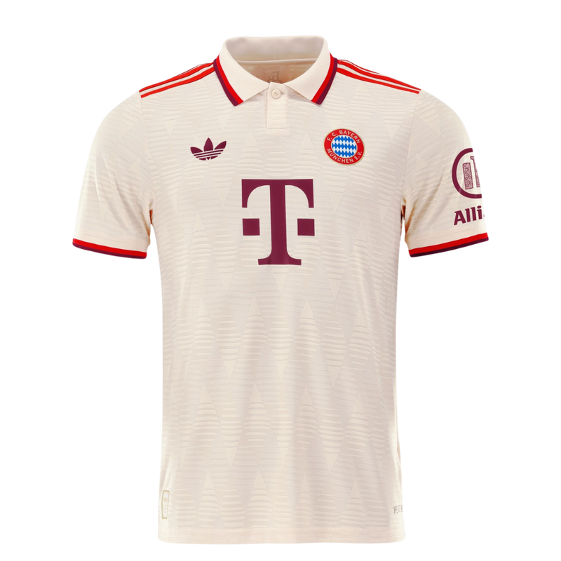 Bayern de Múnich 20242025 - Tercera camiseta Bayern de Múnich - Adidas Bayern de Múnich - Bundesliga - Copas Alemanas - Champions League - Diseño moderno - Detalles únicos - Trefoil - Gris oscuro - Rojo - Azul - Gola redonda - Escudo del Bayern de Múnich - Logo de Adidas - Historia del club - Innovación de Adidas - Tecnologías innovadoras - Confort - Rendimiento.