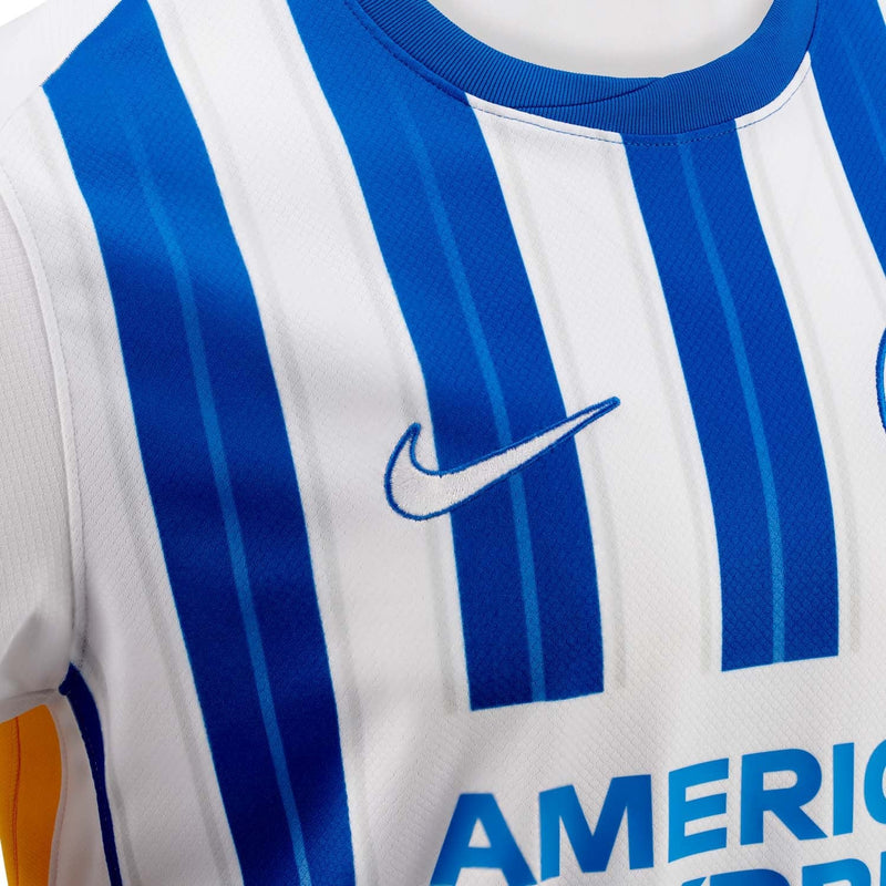 Camiseta Brighton - 2024-25 - Brighton - Fútbol - Premier League - Blanco - Azul - Amarillo - Nike - American Express -  Diseño -  Temporada - Camiseta titular - Club - Estadio - Jugadores - Moda - Estilo - Comprar - Camisetas de fútbol - Venta - Última colección - Moda deportiva -  Danny Welbeck - Kaoru Mitoma - Evan Ferguson - João Pedro -  