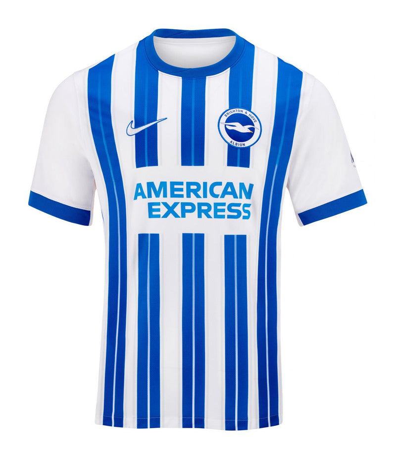 Camiseta Brighton - 2024-25 - Brighton - Fútbol - Premier League - Blanco - Azul - Amarillo - Nike - American Express -  Diseño -  Temporada - Camiseta titular - Club - Estadio - Jugadores - Moda - Estilo - Comprar - Camisetas de fútbol - Venta - Última colección - Moda deportiva -  Danny Welbeck - Kaoru Mitoma - Evan Ferguson - João Pedro -  