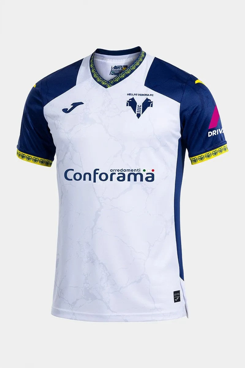 Camiseta Hellas Verona - 2024-25 - Hellas Verona - Fútbol - Serie A - Blanco - Azul - Joma - Diseño - Temporada - Camiseta visitante - Club - Estadio - Jugadores - Moda - Estilo - Comprar - Camisetas de fútbol - Venta - Última colección - Moda deportiva -