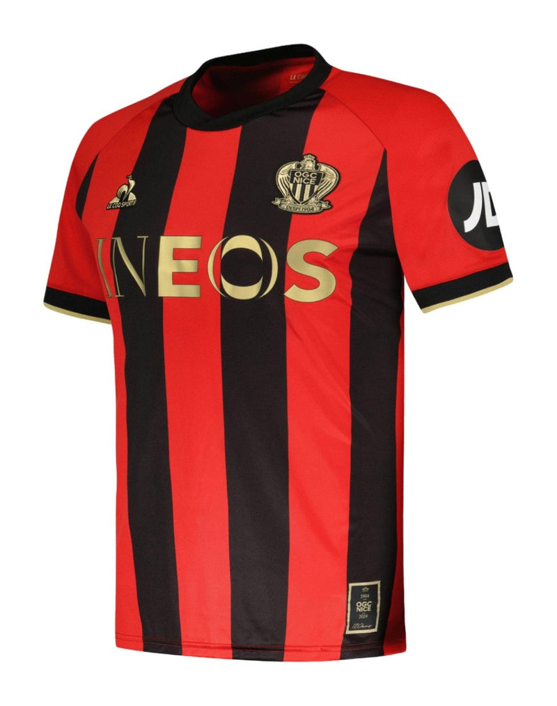 OGC Nice - 2024-2025 - Nice - Fútbol - Ligue 1 - Copa de Francia - Le Coq Sportif -  Diseño -  Temporada - Camiseta titular - Club - Estadio - Jugadores - Moda - Estilo - Comprar - Camisetas de fútbol - Venta - Última colección - Moda deportiva -  Rojo - Blanco - Clásico - Rayas verticales