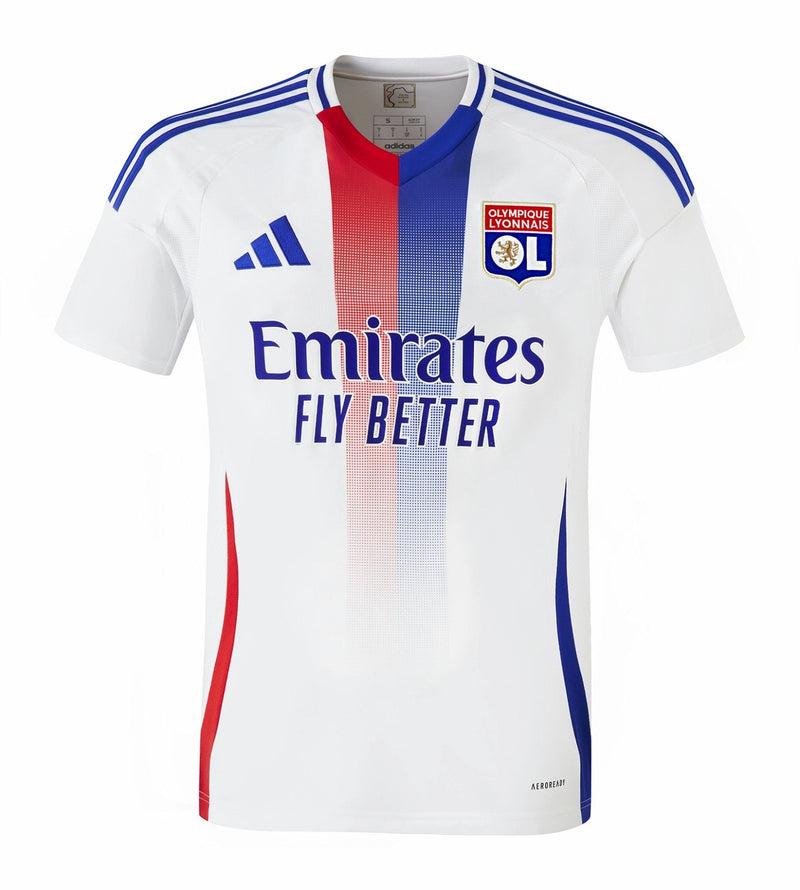 Olympique Lyonnais - 2024-2025 - Lyon - Fútbol - Ligue 1 - Copa de Francia - Adidas -  Diseño -  Temporada - Camiseta titular - Club - Estadio - Jugadores - Moda - Estilo - Comprar - Camisetas de fútbol - Venta - Última colección - Moda deportiva -  Rojo - Blanco - Clásico - Rayas verticales