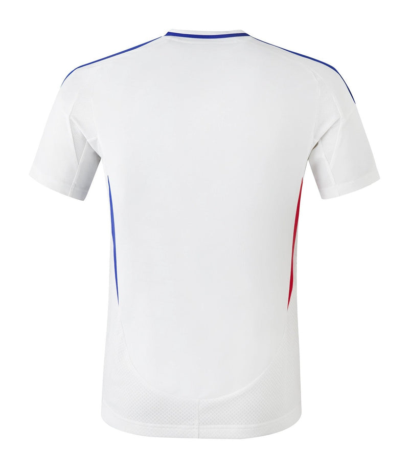 Olympique Lyonnais - 2024-2025 - Lyon - Fútbol - Ligue 1 - Copa de Francia - Adidas -  Diseño -  Temporada - Camiseta titular - Club - Estadio - Jugadores - Moda - Estilo - Comprar - Camisetas de fútbol - Venta - Última colección - Moda deportiva -  Rojo - Blanco - Clásico - Rayas verticales