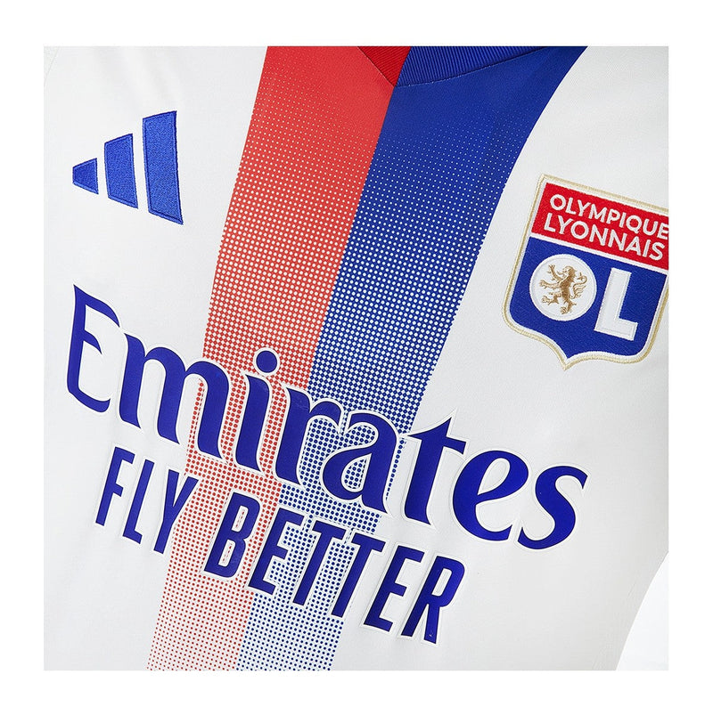 Olympique Lyonnais - 2024-2025 - Lyon - Fútbol - Ligue 1 - Copa de Francia - Adidas -  Diseño -  Temporada - Camiseta titular - Club - Estadio - Jugadores - Moda - Estilo - Comprar - Camisetas de fútbol - Venta - Última colección - Moda deportiva -  Rojo - Blanco - Clásico - Rayas verticales