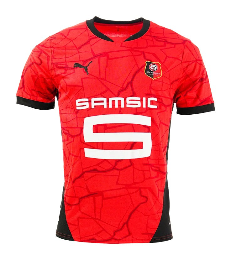 Stade Rennais - 2024-2025 - Rennes - Fútbol - Ligue 1 - Copa de Francia - Puma -  Diseño -  Temporada - Camiseta titular - Club - Estadio - Jugadores - Moda - Estilo - Comprar - Camisetas de fútbol - Venta - Última colección - Moda deportiva - Rojo - Negro - Clásico - Rayas verticales