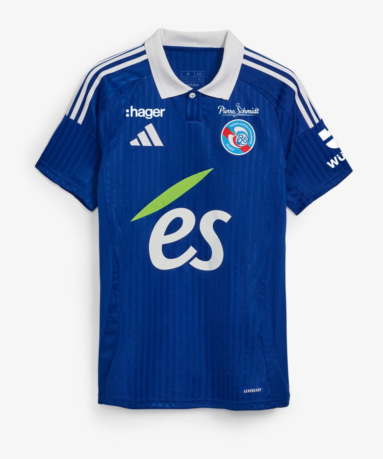 RC Strasbourg - 2024-2025 - Strasbourg - Fútbol - Ligue 1 - Copa de Francia - Adidas -  Diseño -  Temporada - Camiseta titular - Club - Estadio - Jugadores - Moda - Estilo - Comprar - Camisetas de fútbol - Venta - Última colección - Moda deportiva - Azul - Blanco - Clásico - Rayas verticales