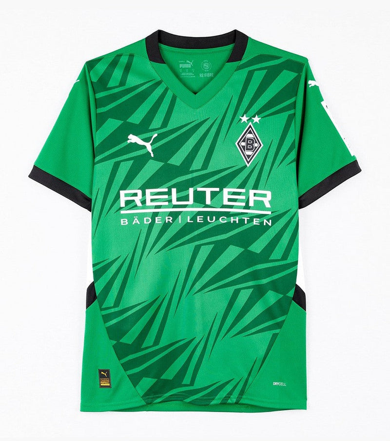 Borussia Mönchengladbach - 2024/2025 - Camiseta Borussia Mönchengladbach - Uniforme Borussia Mönchengladbach - Puma Borussia Mönchengladbach - Diseño moderno - Verde - Negro - Blanco - Bundesliga - Copa de Alemania - Away kit - Copa de 1975 - Franjas diagonales - Placa blanca - Escudo del Gladbach - Tecnologías innovadoras - Confort - Rendimiento.