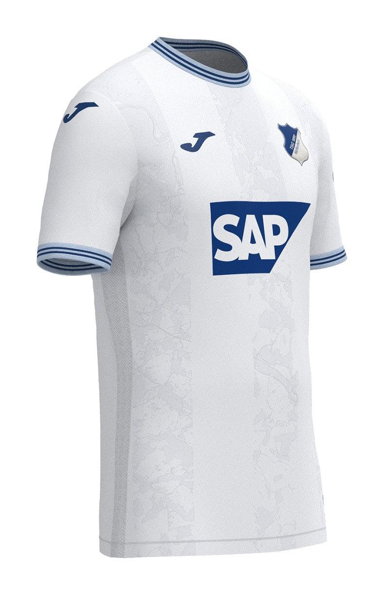 Hoffenheim - 2023-2024 - Camiseta Hoffenheim - Uniforme visitante Hoffenheim - Joma Hoffenheim - Diseño moderno - Negro - Blanco - Bundesliga -  Escudo del club - Logo de Joma - Tecnologías innovadoras - Confort - Rendimiento.
