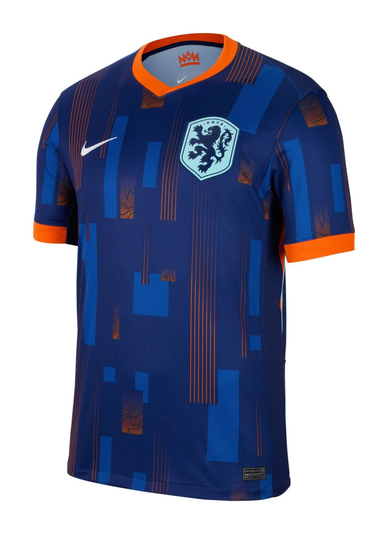 Holanda - 2024/2025 - Camiseta Holanda - Uniforme alternativo Holanda - Nike Holanda - Diseño moderno - Azul - Eurocopa - Nations League - Eliminatorias Copa del Mundo - Asiento de autobús - Azul marino - Azul royal - Naranja - Azul celeste - Gola V - Cultura holandesa - Identidad - Tecnologías innovadoras - Confort - Rendimiento.