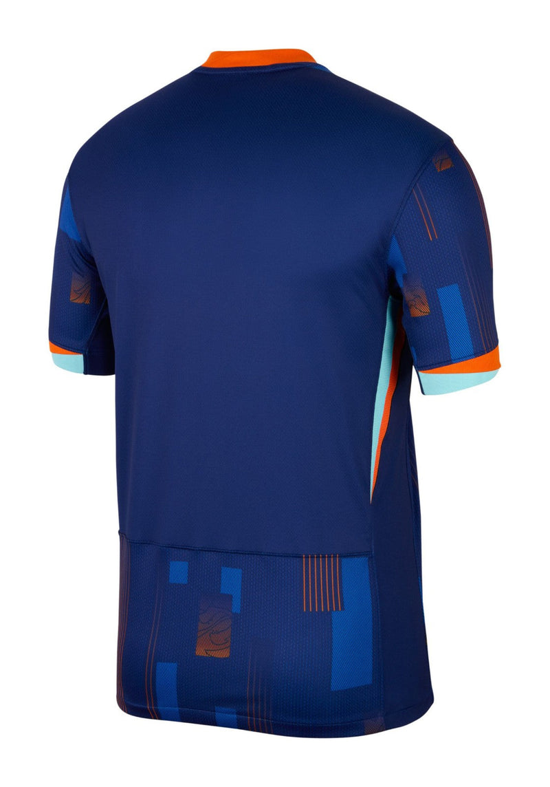 Holanda - 2024/2025 - Camiseta Holanda - Uniforme alternativo Holanda - Nike Holanda - Diseño moderno - Azul - Eurocopa - Nations League - Eliminatorias Copa del Mundo - Asiento de autobús - Azul marino - Azul royal - Naranja - Azul celeste - Gola V - Cultura holandesa - Identidad - Tecnologías innovadoras - Confort - Rendimiento.