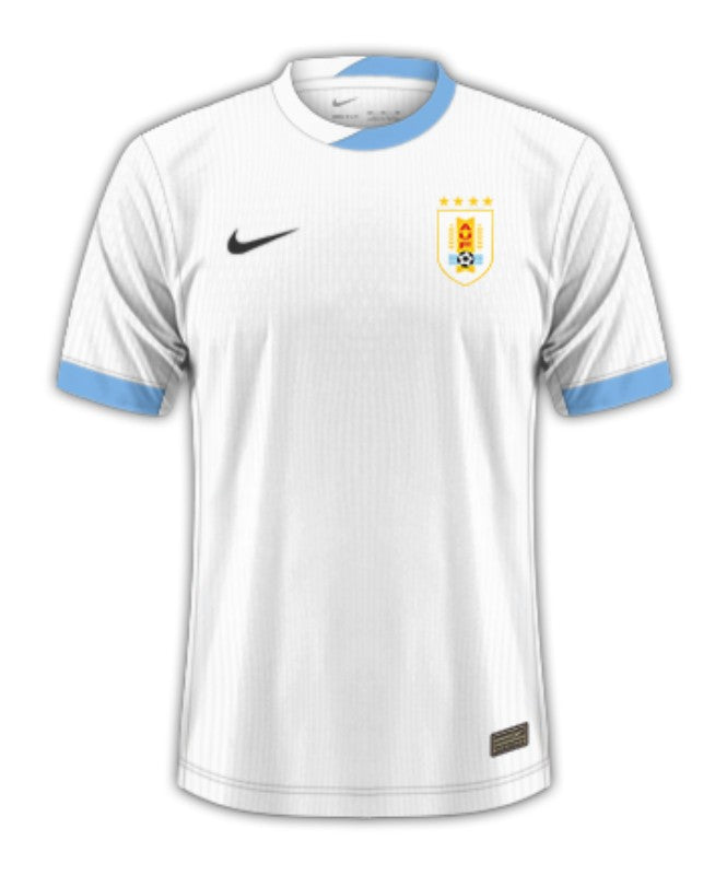 Uruguay 2024 - Camiseta alternativa Uruguay - Nike Uruguay - Blanco - Copa América - Celeste - Gola redonda - AUF - Logo de Nike - Negro - Numeración - Pantalones blancos - Medias blancas - Identidad - Tecnologías innovadoras - Confort - Rendimiento.