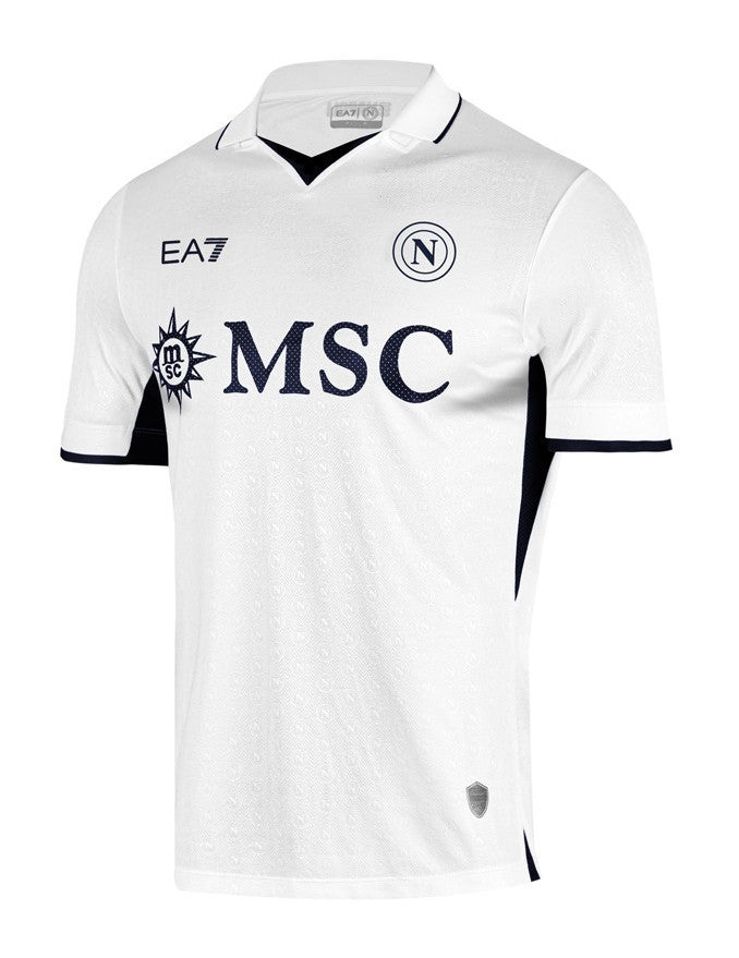 Napoli 2024/2025 - Camiseta alternativa Napoli - EA7 Napoli - Serie A - Diseño blanco elegante - Azul - Elegancia - Identidad del Napoli - Tecnologías innovadoras - Confort - Rendimiento.