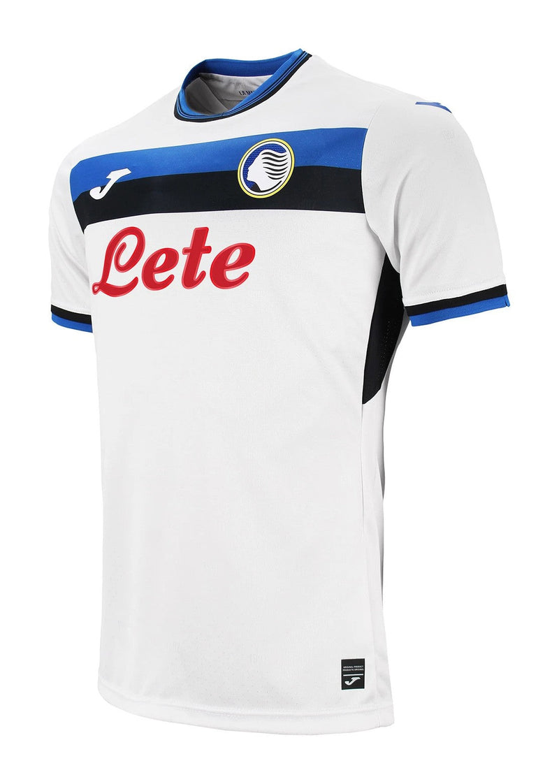 Atalanta 2024/2025 - Camiseta alternativa Atalanta - Joma Atalanta - Serie A - Coppa Italia - Champions League - Diseño clásico - Detalles en azul y negro - Blanco - Azul - Negro - Identidad del club - Historia - Gola redonda - Escudo del Atalanta - Logo de Joma - Tecnologías innovadoras - Confort - Rendimiento.