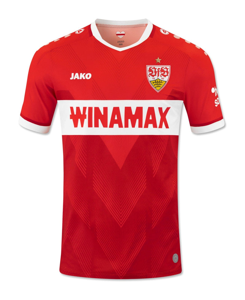 VfB Stuttgart 2024/2025 - Camiseta alternativa VfB Stuttgart - Jako VfB Stuttgart - Bundesliga - Champions League - Diseño moderno - Detalles únicos - Azul - Blanco - Rojo - Gola redonda - Escudo del VfB Stuttgart - Logo de Jako - Historia del club - Identidad del club - Tecnologías innovadoras - Confort - Rendimiento.