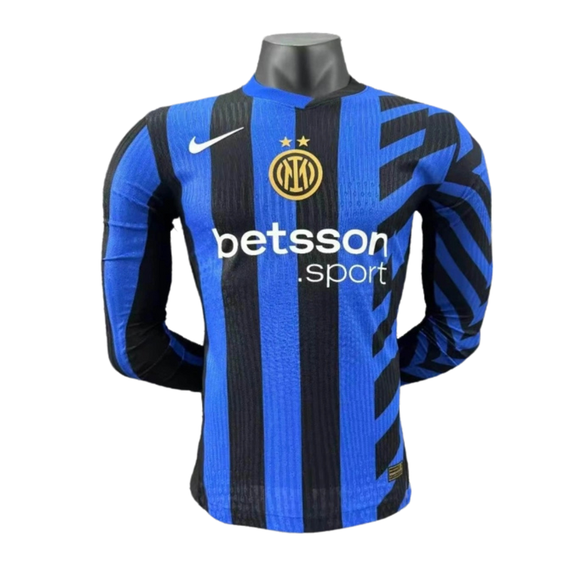 Inter de Milán-Camiseta-I-24-25-Hombre-Manga Larga-Jugador-Negra-Azul-Fútbol-Equipación-Uniforme-Temporada-Clásico-Deportivo-Calidad-Estilo