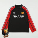 CHÁNDAL MEDIA CREMALLERA + PANTALONES MANCHESTER UNITED NEGRO Y ROJO 98/99 HOMBRE RETRO