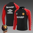CHÁNDAL MEDIA CREMALLERA + PANTALONES MANCHESTER UNITED NEGRO Y ROJO 98/99 HOMBRE RETRO